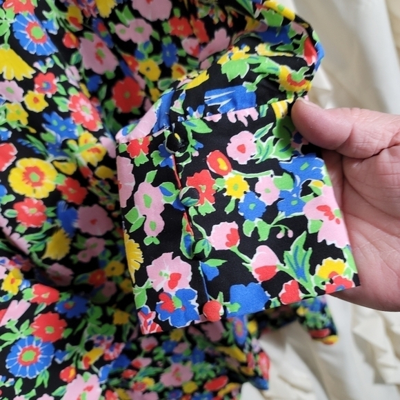 Zara Floral Puff Shoulder Mini Dress XS Dramatic Gigot Statement Sleeve Cotton - Picture 6 of 12